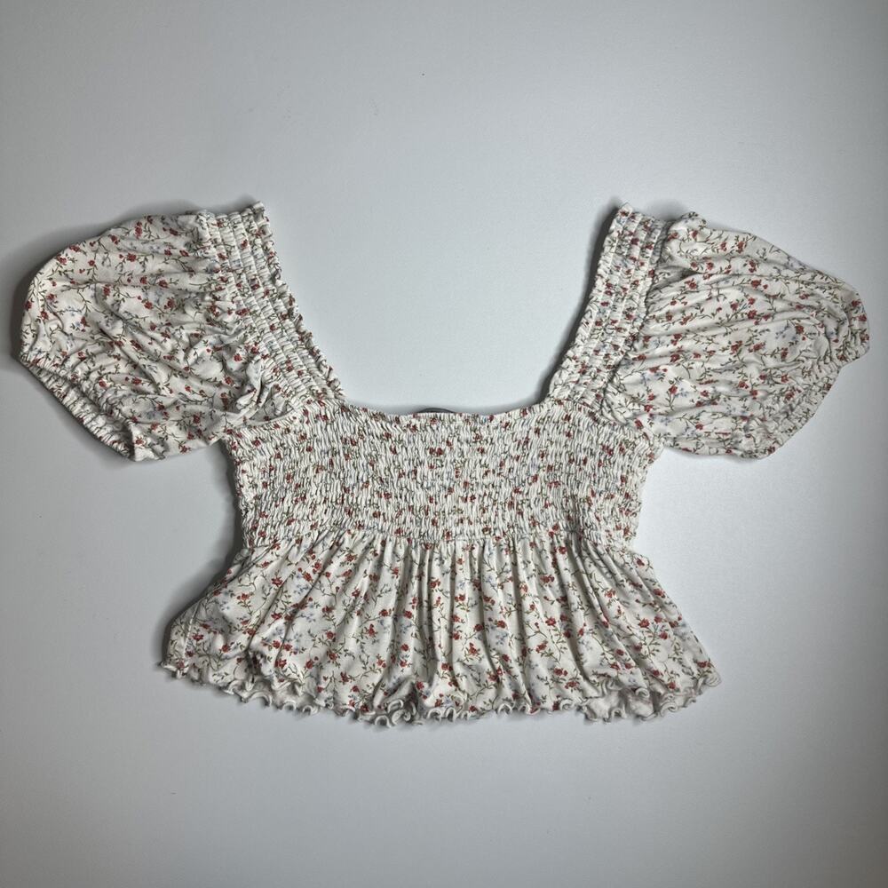 Forever 21 Ditsy Floral Smocked Crop Top Medium Fairycore Bridgerton Aesthetic - Picture 5 of 10